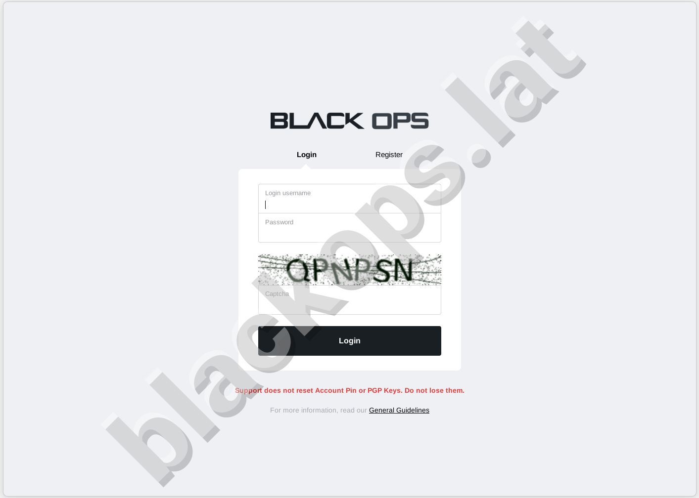BlackOps market login page requiring PGP and 2FA